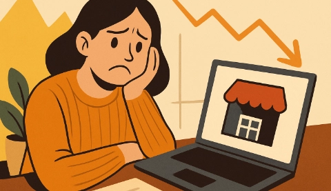 ilustración de Emprendedora revisando por qué su web no vende desde su portátil